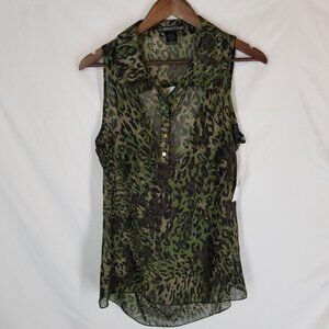No Strings Attached Women's Large‎ Animal Print Green Leopard Sleeveless Open